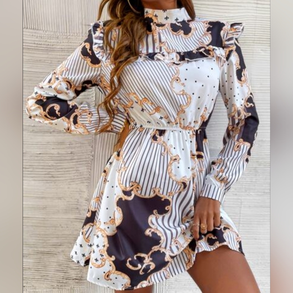 Elegant Black and White Patterned Dress